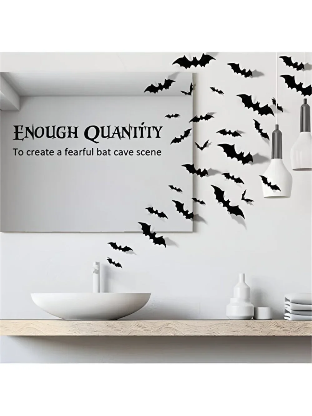 60PCS Halloween Bats Decoration, 4 Different Sizes Realistic PVC Black